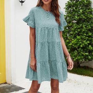 polka dot flounce hem smock dress